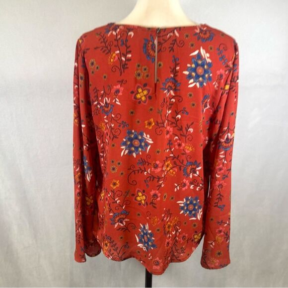 Lily White cross front burnt orange floral top size large - Picture 3 of 6